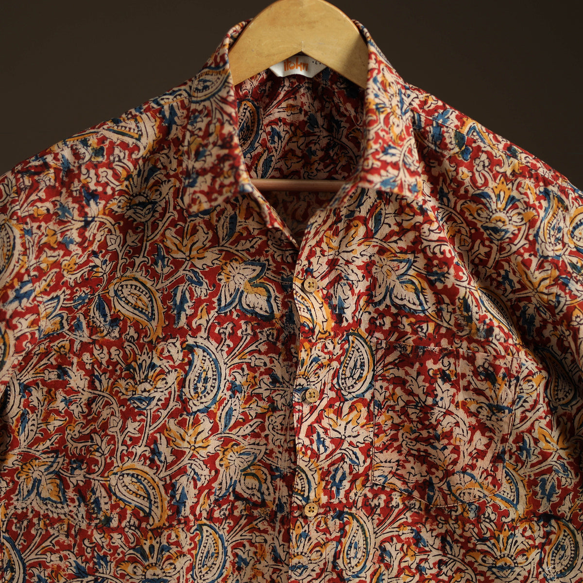 Men Half Sleeve Pedana Kalamkari Block Print Cotton Shirt 02