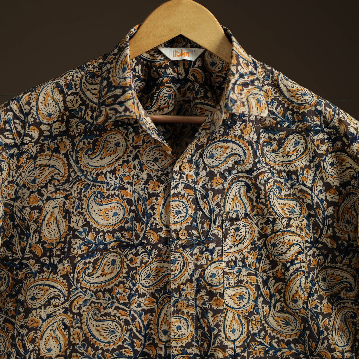 Men Half Sleeve Pedana Kalamkari Block Print Cotton Shirt 05
