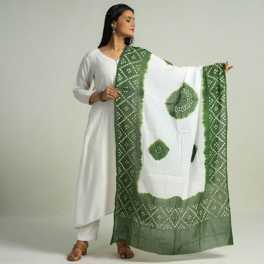 Green - Kutch Bandhani Tie-Dye Cotton Dupatta 19