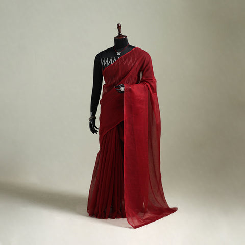 Red - Nazaakat Kota Doria Cotton Plain Saree with Blouse & Jewellery Set 156