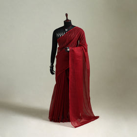 Red - Nazaakat Kota Doria Cotton Plain Saree with Blouse & Jewellery Set 156