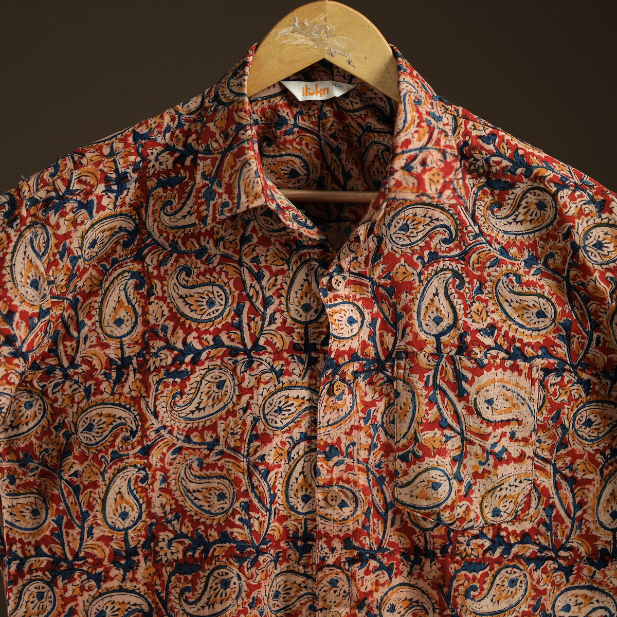 Men Half Sleeve Pedana Kalamkari Block Print Cotton Shirt 04