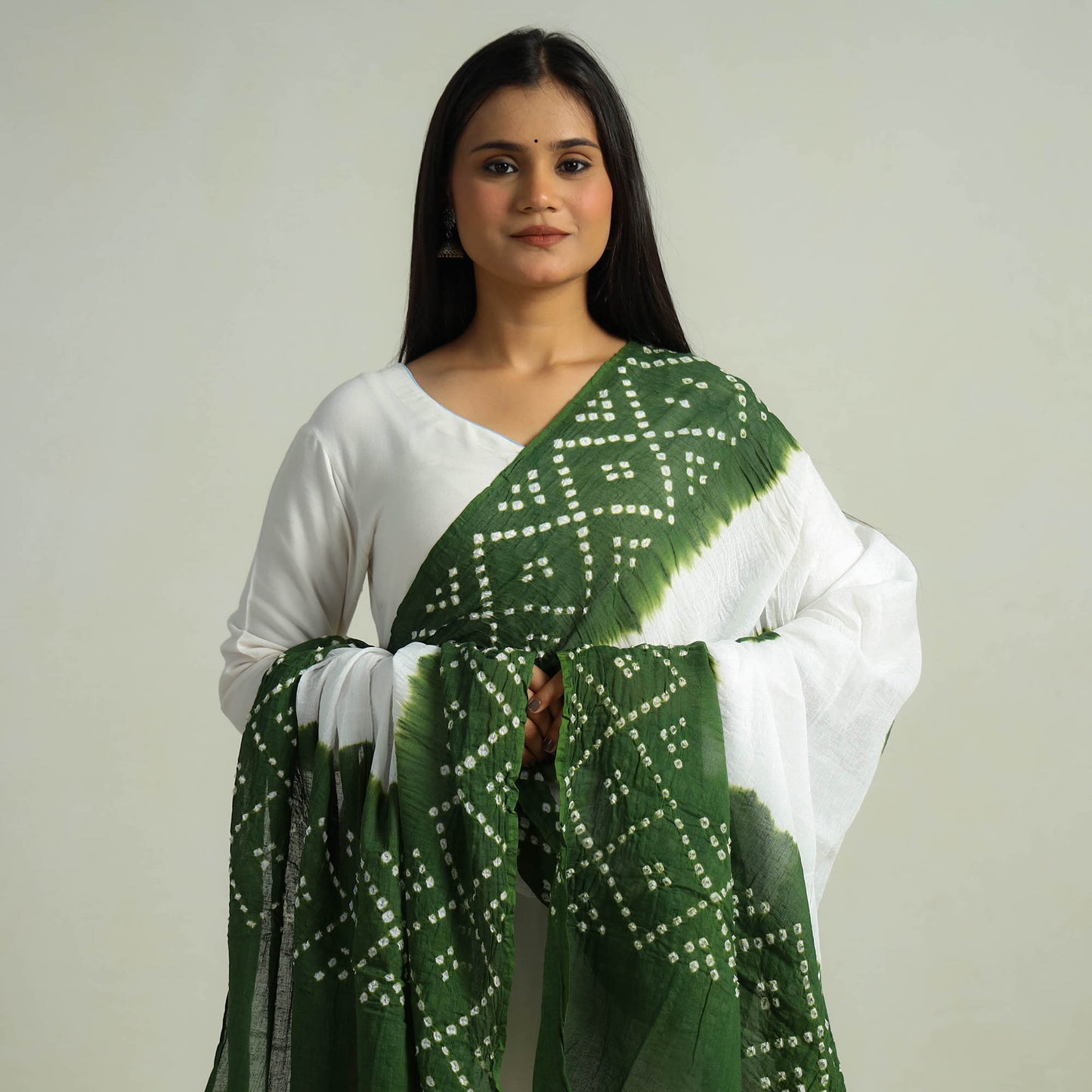 Green - Kutch Bandhani Tie-Dye Cotton Dupatta 19