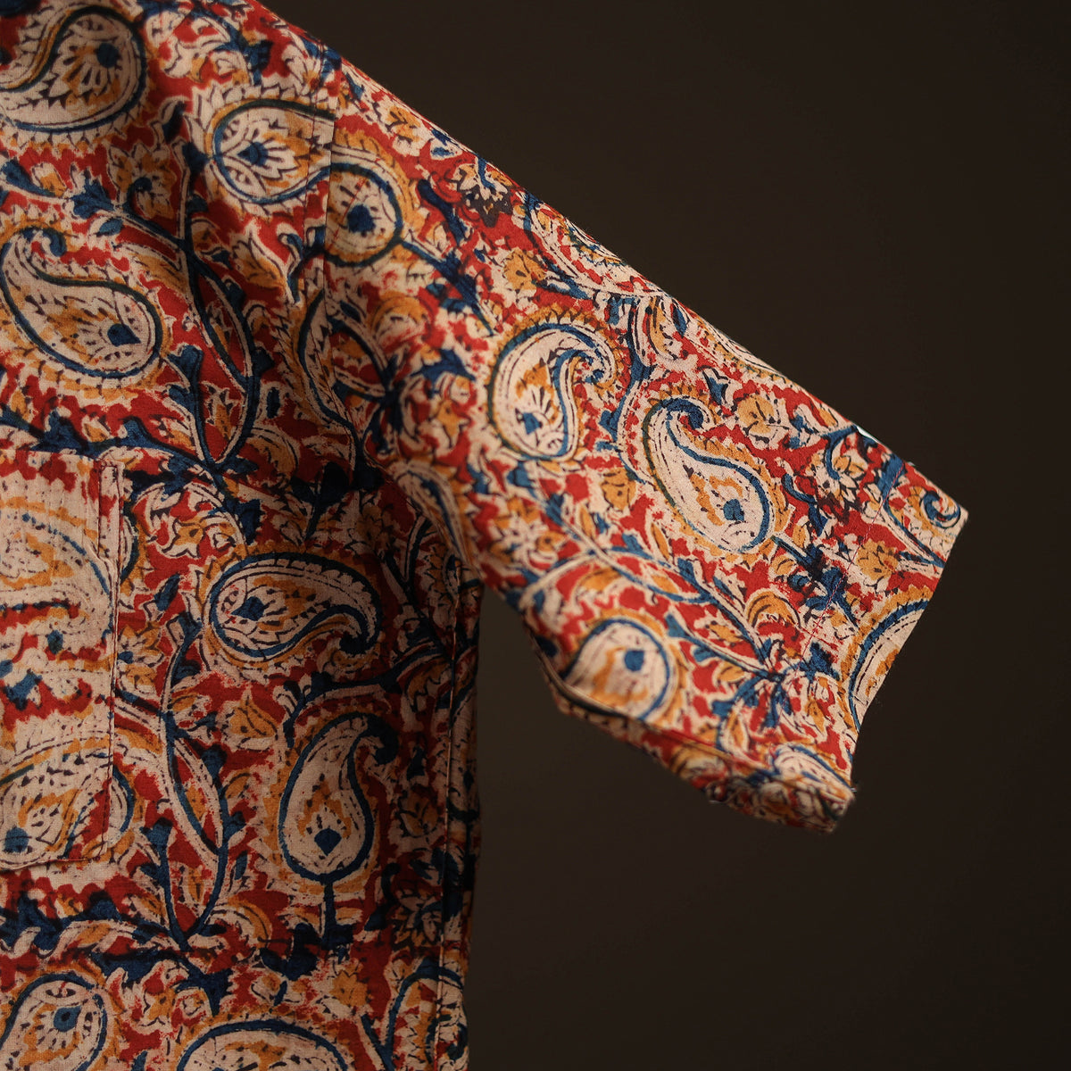 Men Half Sleeve Pedana Kalamkari Block Print Cotton Shirt 04