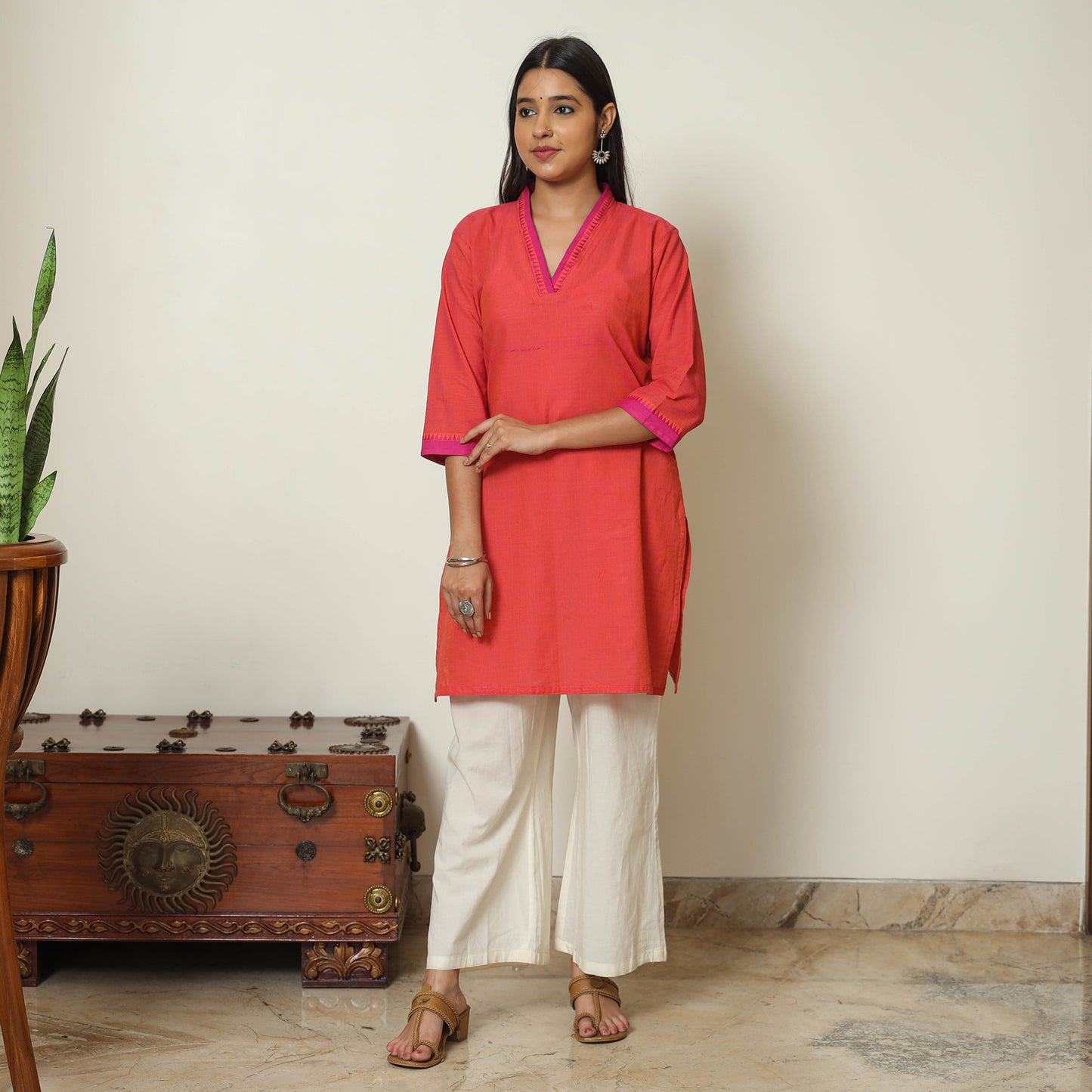 Red - Dharwad Cotton Short Kurta 20