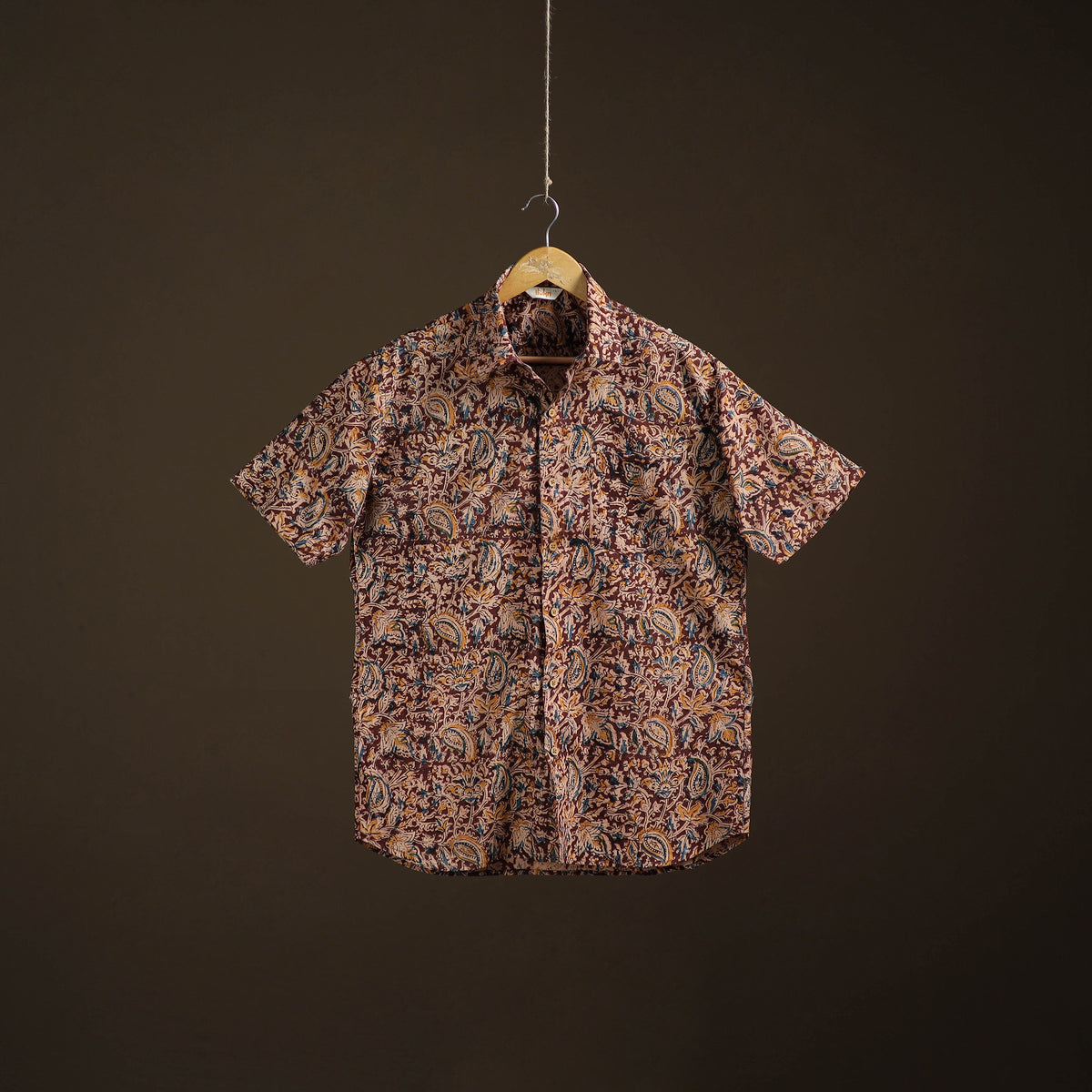 Men Half Sleeve Pedana Kalamkari Block Print Cotton Shirt 06