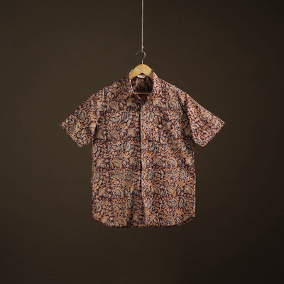 Men Half Sleeve Pedana Kalamkari Block Print Cotton Shirt 06