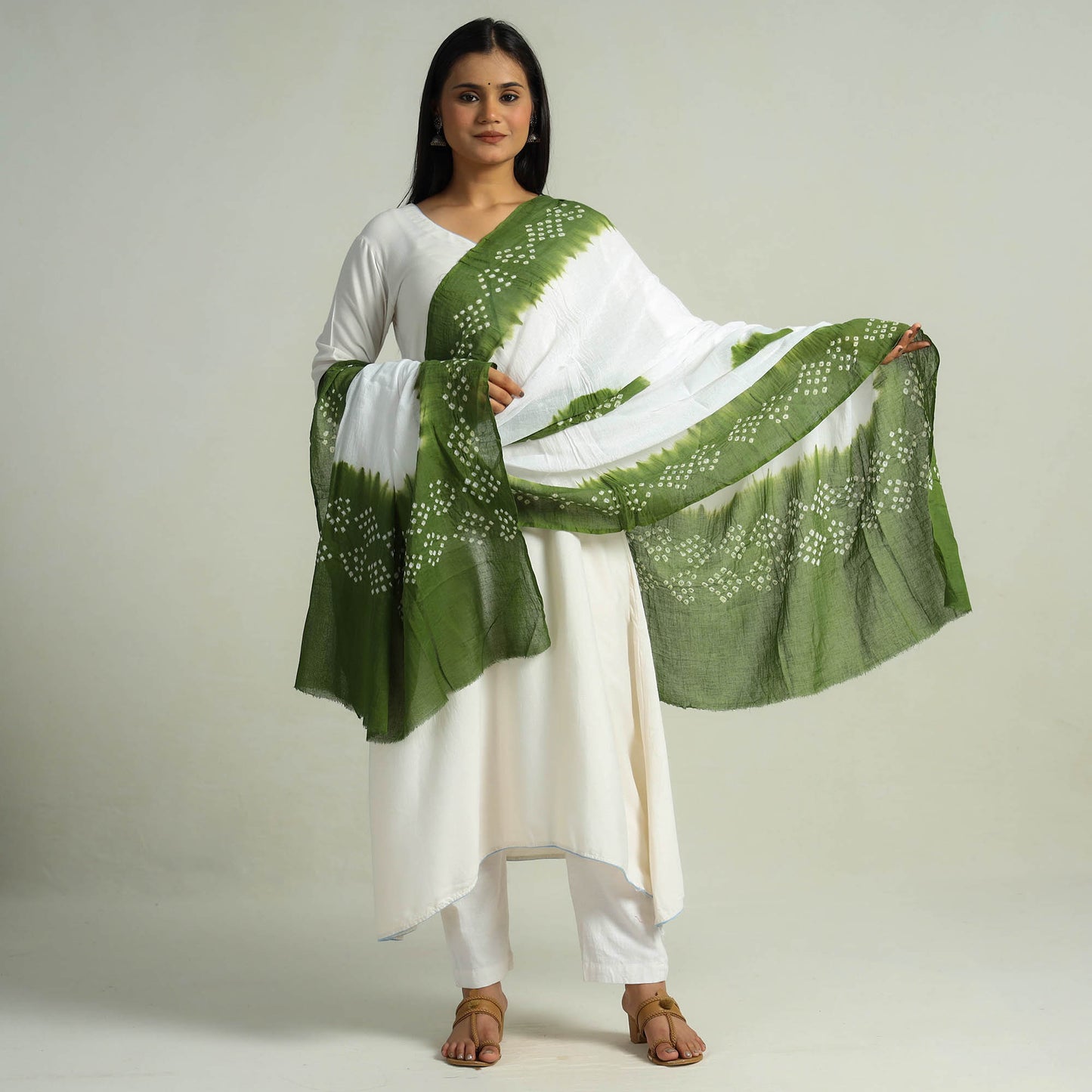 Green - Kutch Bandhani Tie-Dye Cotton Dupatta 20