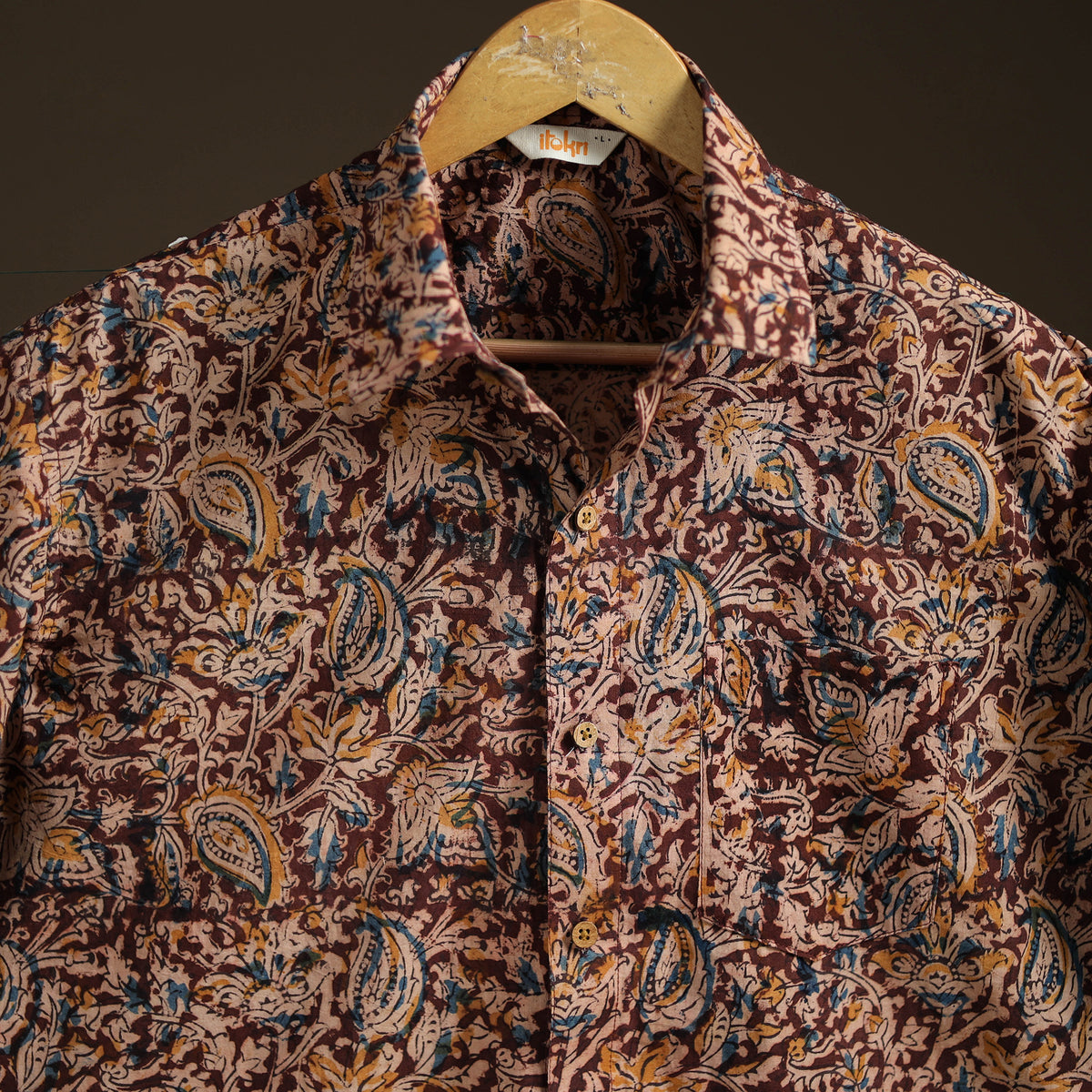 Men Half Sleeve Pedana Kalamkari Block Print Cotton Shirt 06