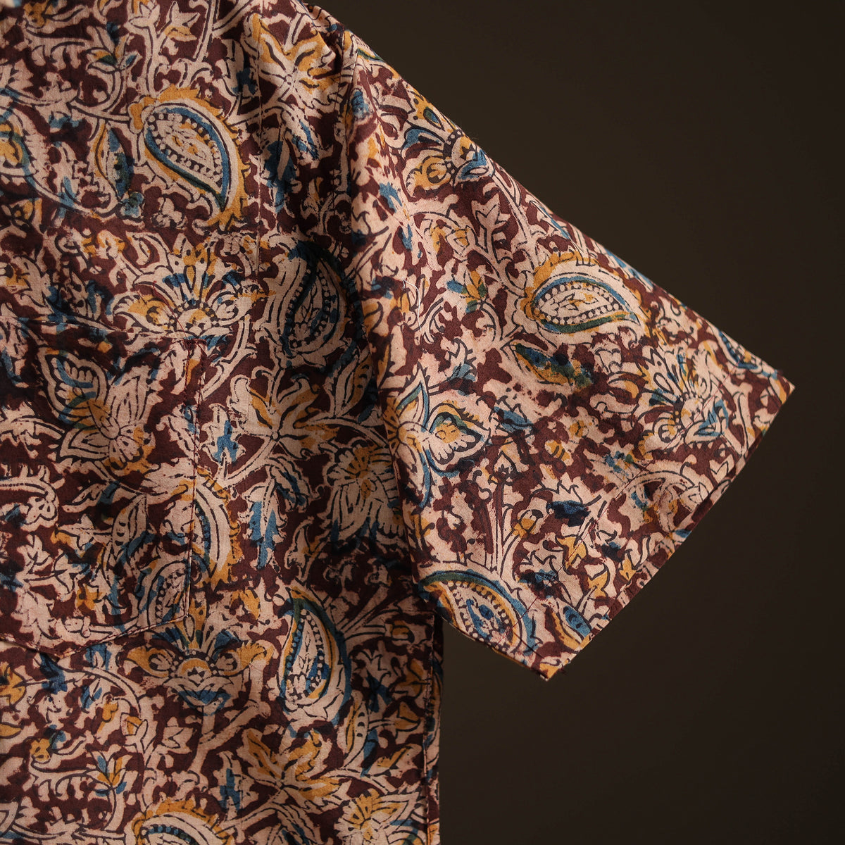 Men Half Sleeve Pedana Kalamkari Block Print Cotton Shirt 06