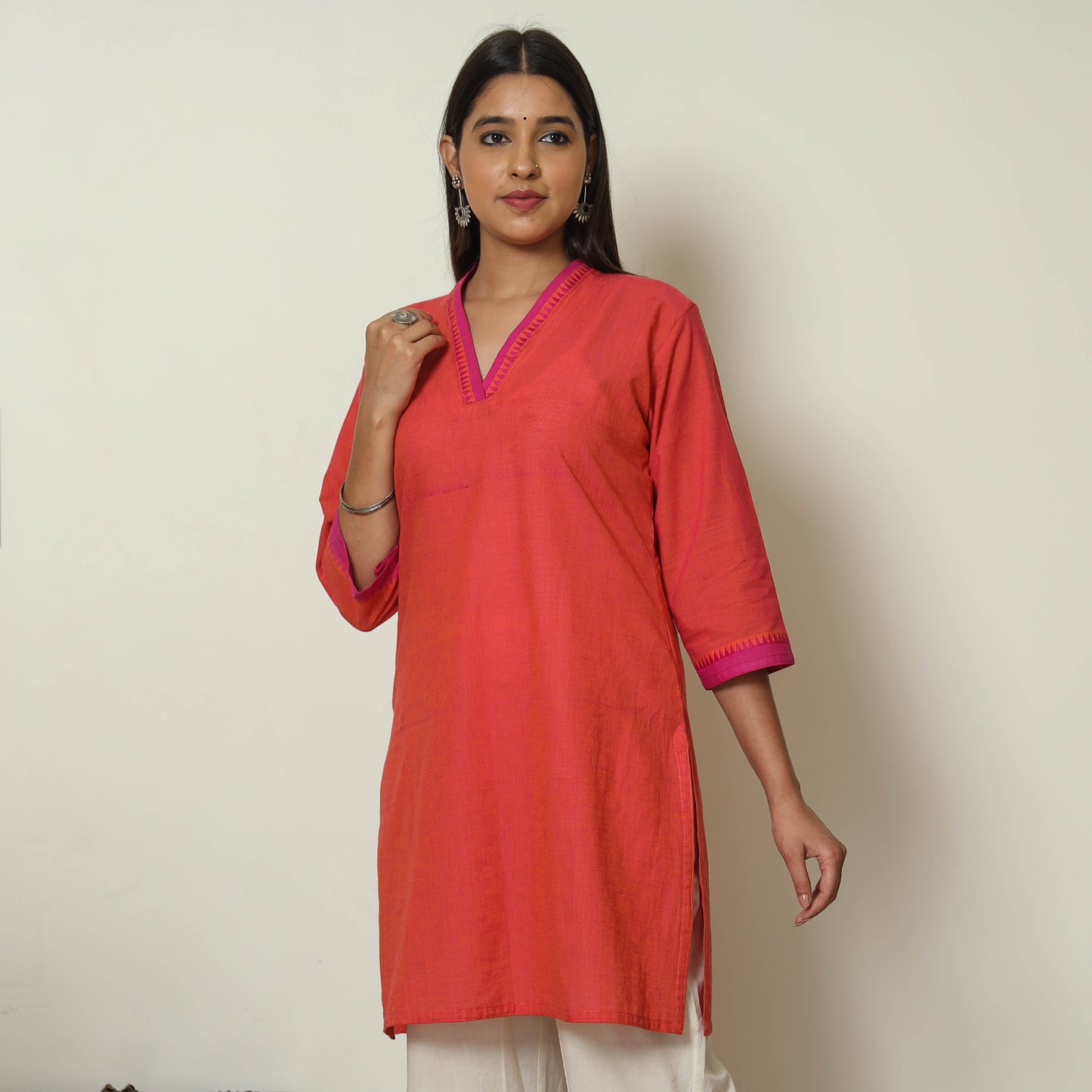 Red - Dharwad Cotton Short Kurta 20