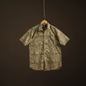 Men Half Sleeve Pedana Kalamkari Block Print Cotton Shirt 07
