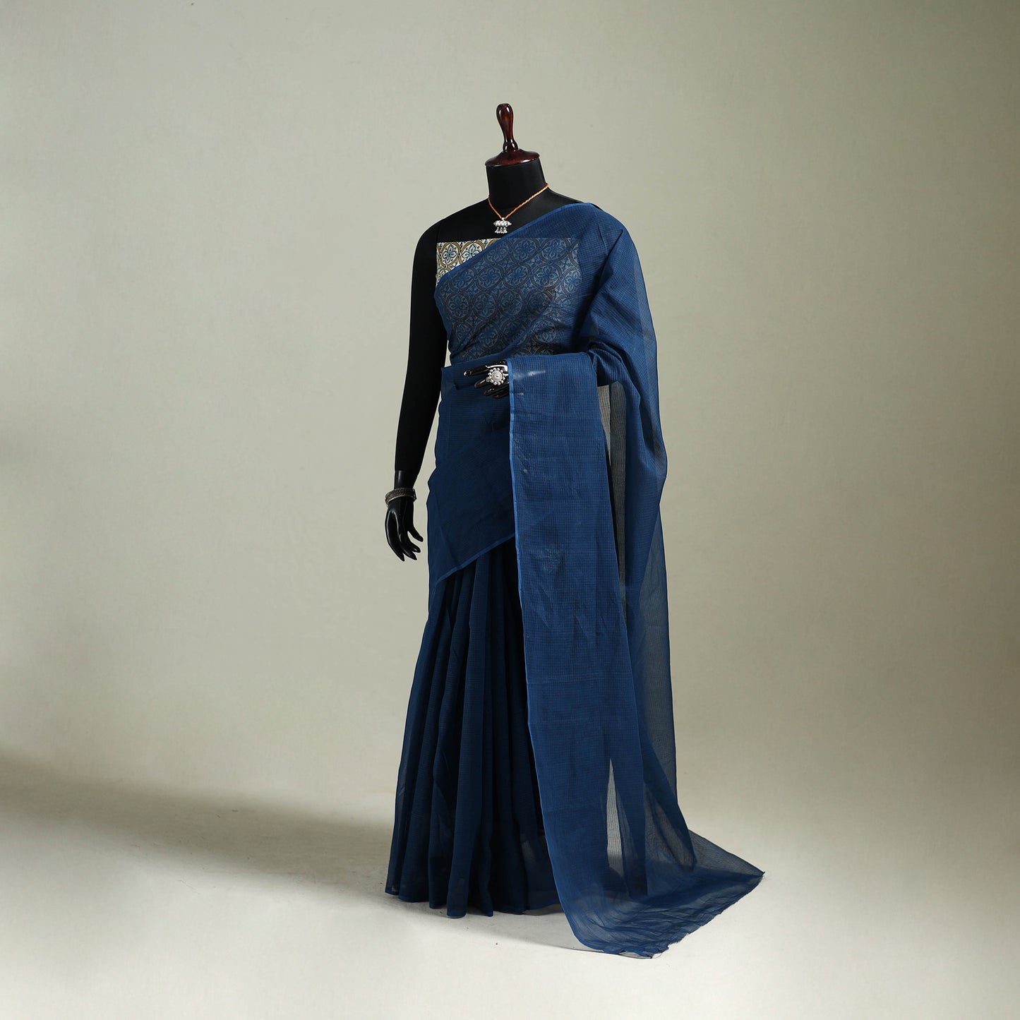 Blue - Nazaakat Kota Doria Cotton Plain Saree with Blouse & Jewellery Set 157