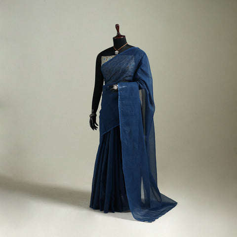 Blue - Nazaakat Kota Doria Cotton Plain Saree with Blouse & Jewellery Set 157