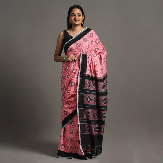 Pink - Pochampally Ikat Weave Handloom Cotton Saree