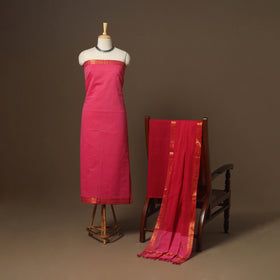 Pink - 3pc handloom cotton unstitched mangalagiri dress