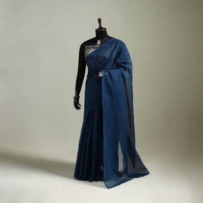 Blue - Nazaakat Kota Doria Cotton Plain Saree with Blouse & Jewellery Set 158