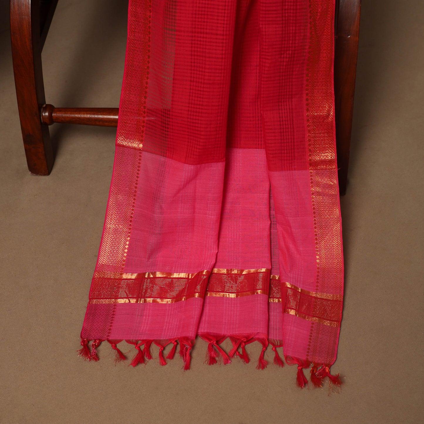 Pink - 3pc handloom cotton unstitched mangalagiri dress