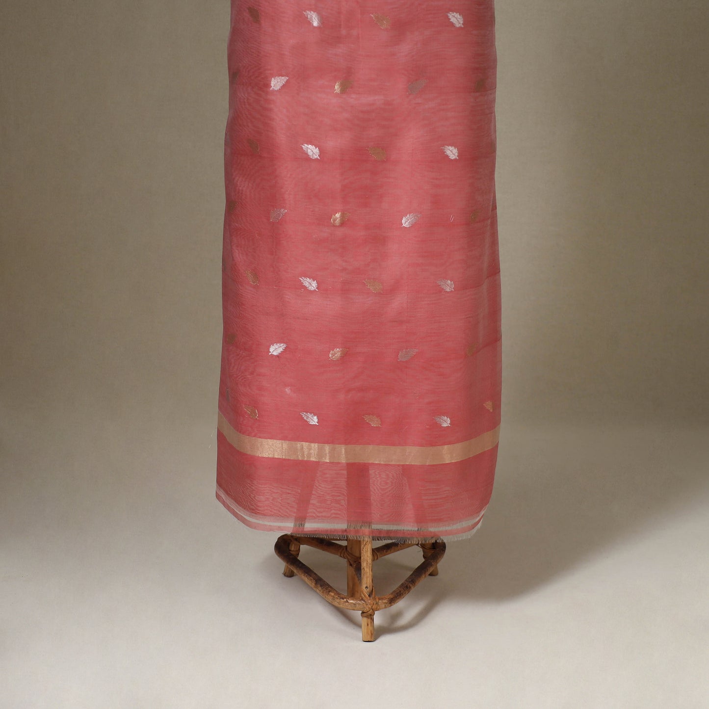  2pc Red Handloom Zari Buta Chanderi Silk Dress Material