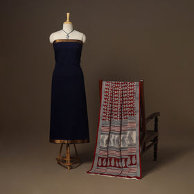 Blue - 2pc handloom cotton unstitched mangalagiri dress