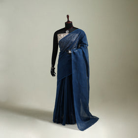 Blue - Nazaakat Kota Doria Cotton Plain Saree with Blouse & Jewellery Set 159