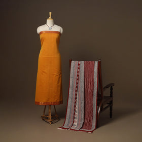 Orange - 2pc handloom cotton unstitched mangalagiri dress