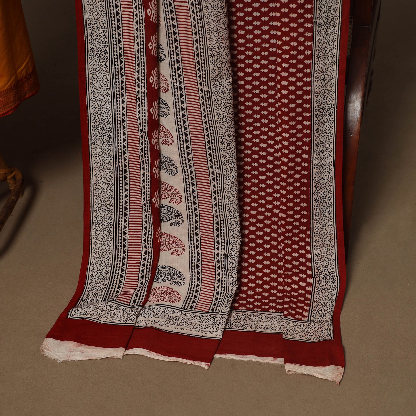 Orange - 2pc handloom cotton unstitched mangalagiri dress