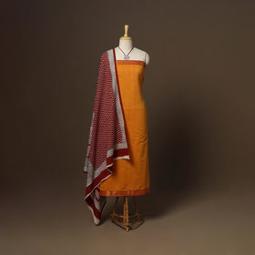 Orange - 2pc handloom cotton unstitched mangalagiri dress
