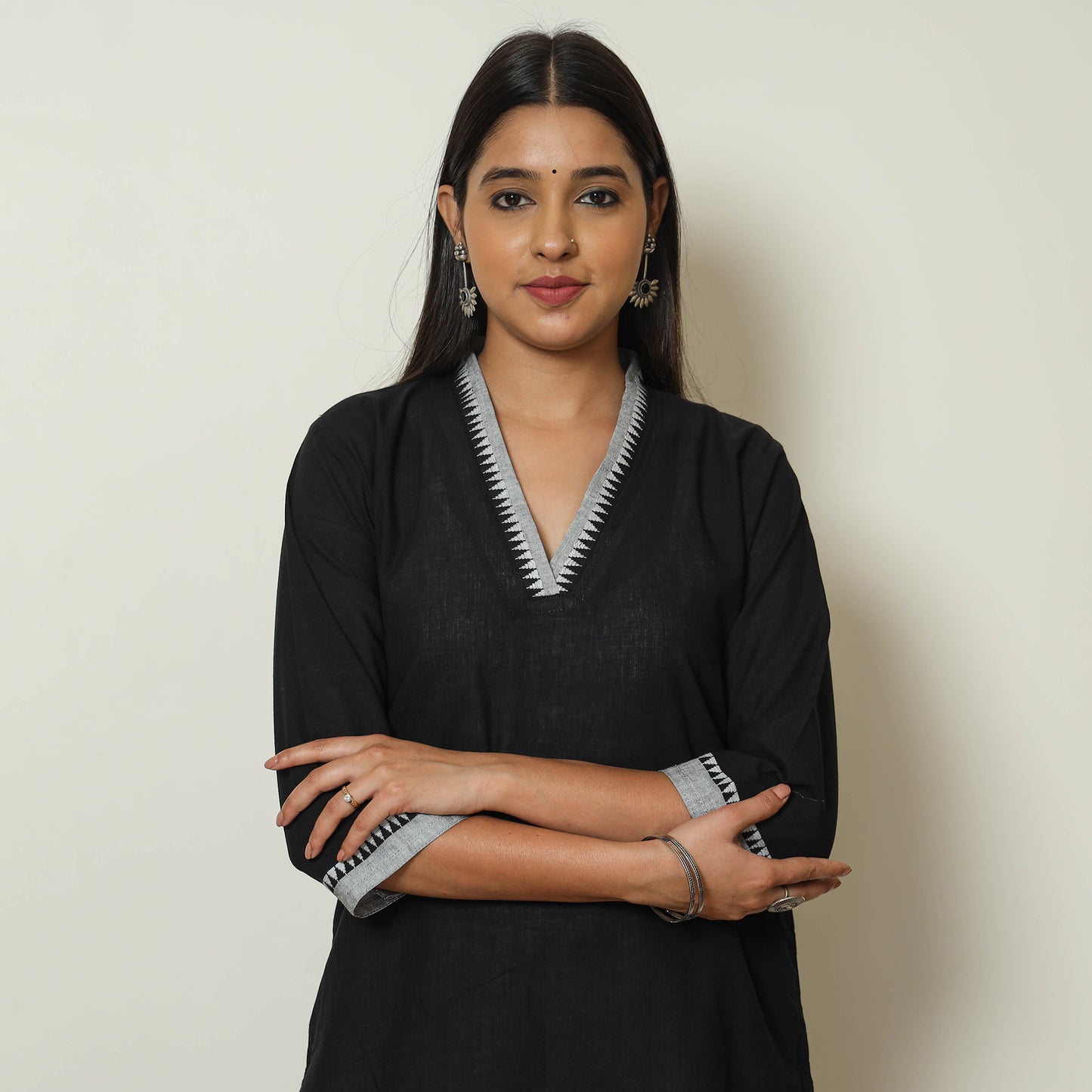 Black - Dharwad Cotton Short Kurta 16