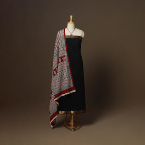Black - 2pc handloom cotton unstitched mangalagiri dress