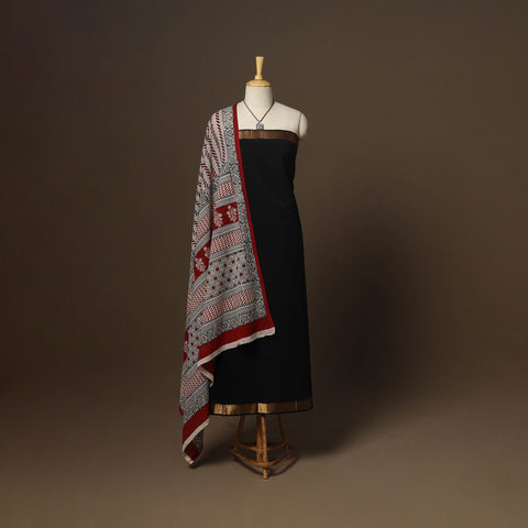 Black - 2pc handloom cotton unstitched mangalagiri dress