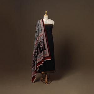 Black - 2pc handloom cotton unstitched mangalagiri dress
