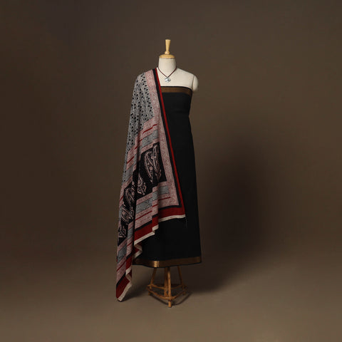 Black - 2pc handloom cotton unstitched mangalagiri dress