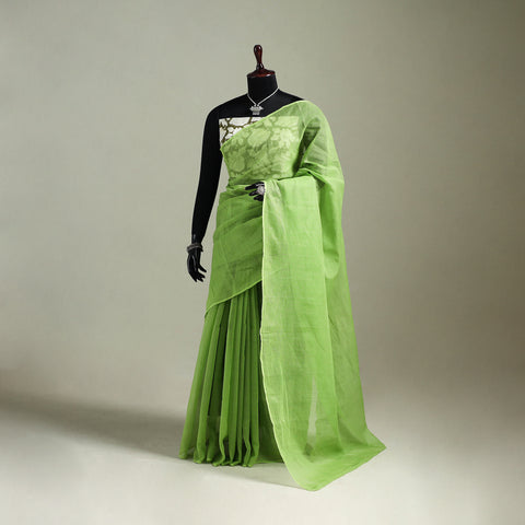 Green - Nazaakat Kota Doria Cotton Plain Saree with Blouse & Jewellery Set 162
