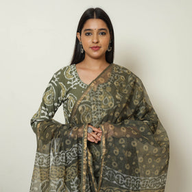 Green - Bagru Block Printed Cotton Kurta with Palazzo & Kota Doria Dupatta Set 13