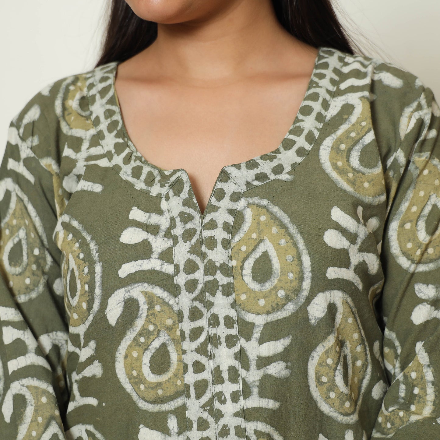 Green - Bagru Block Printed Cotton Kurta with Palazzo & Kota Doria Dupatta Set 13