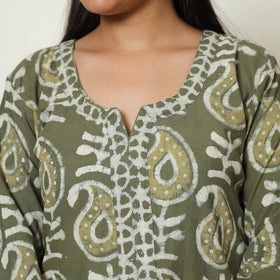 Green - Bagru Block Printed Cotton Kurta with Palazzo & Kota Doria Dupatta Set 13