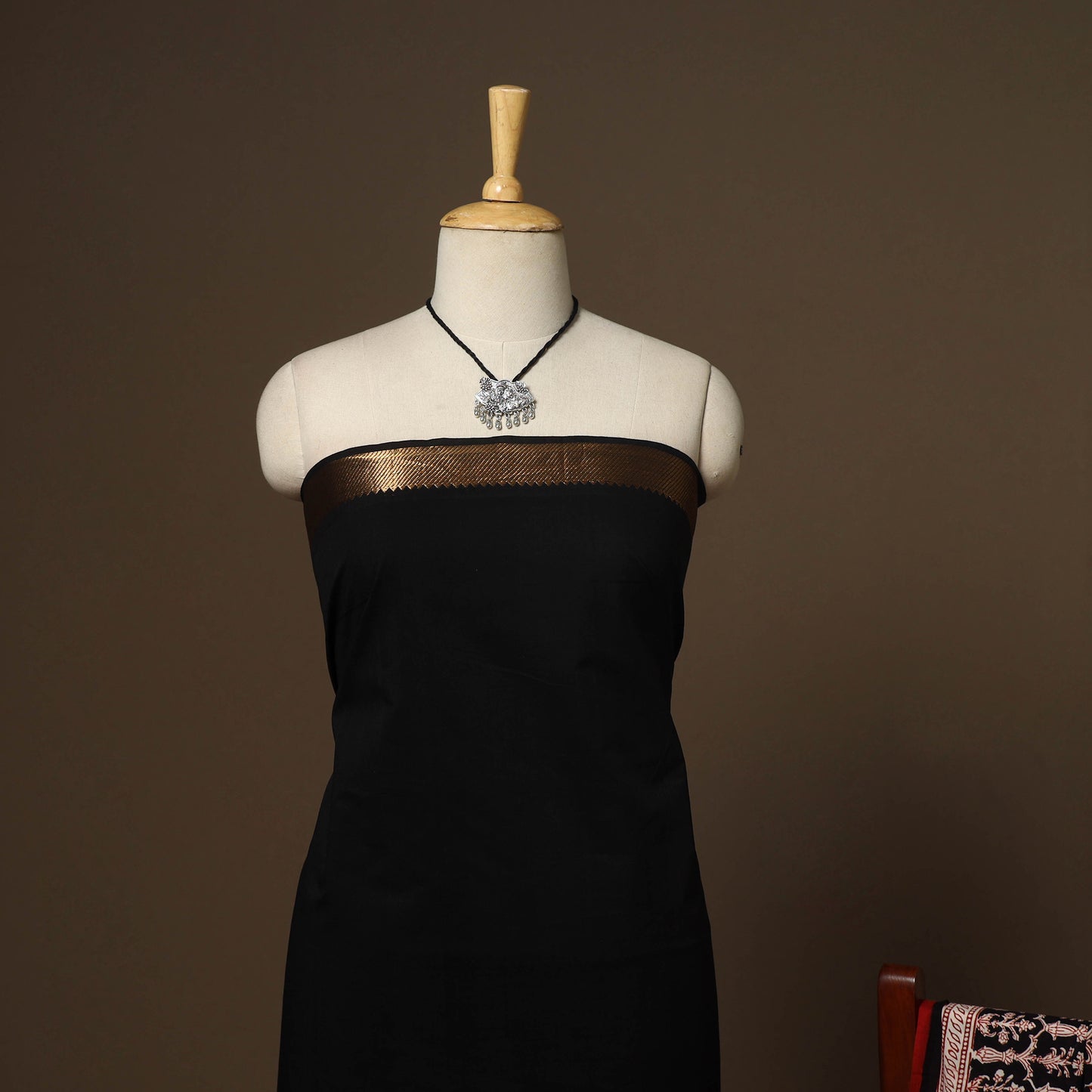 Black - 2pc handloom cotton unstitched mangalagiri dress