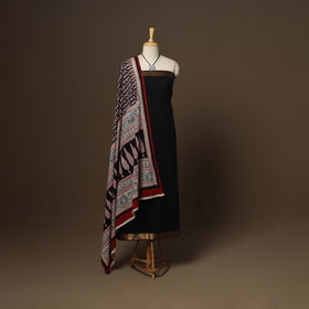 Black - 2pc handloom cotton unstitched mangalagiri dress
