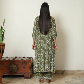 Green - Bagru Block Printed Cotton Kurta with Palazzo & Kota Doria Dupatta Set 13