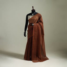 Brown - Nazaakat Kota Doria Cotton Plain Saree with Blouse & Jewellery Set 163