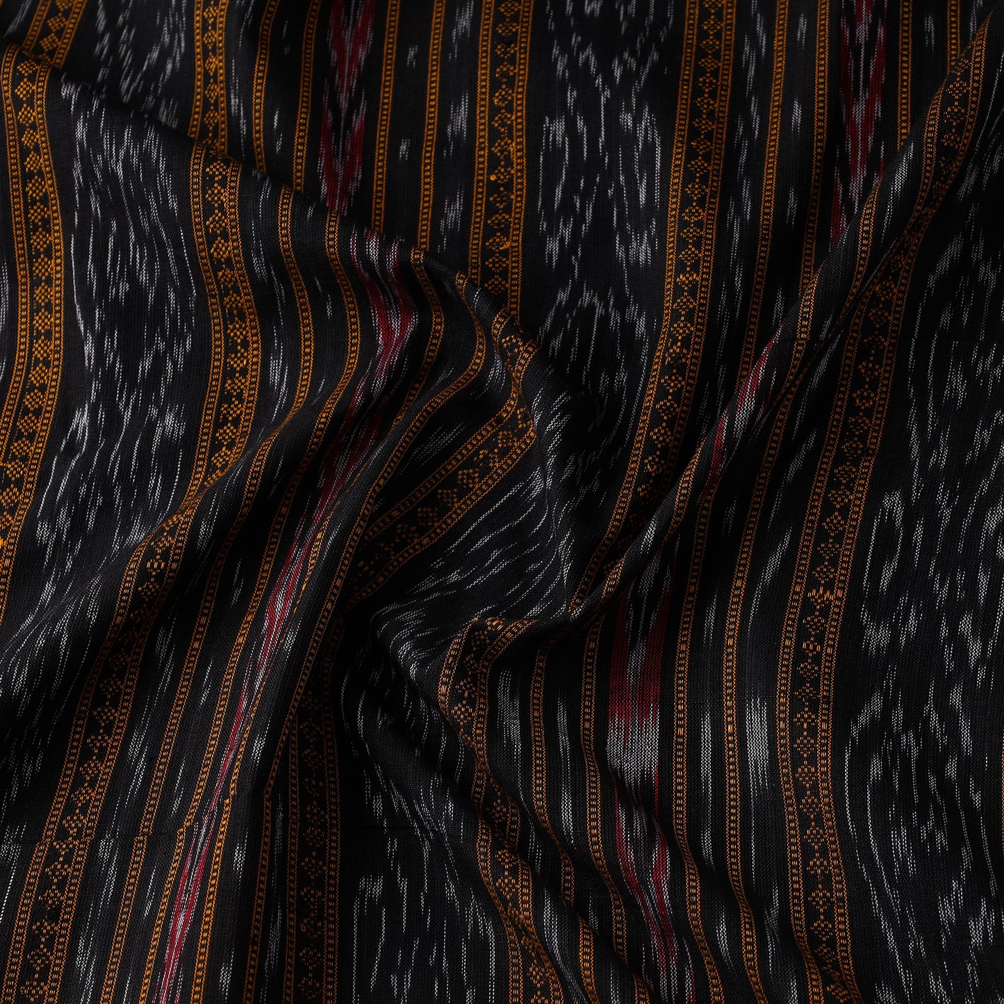 Black Cotton Sambalpuri Ikat Fabric