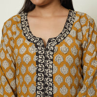 Brown - Bagru Block Printed Cotton Kurta with Palazzo & Kota Doria Dupatta Set 11