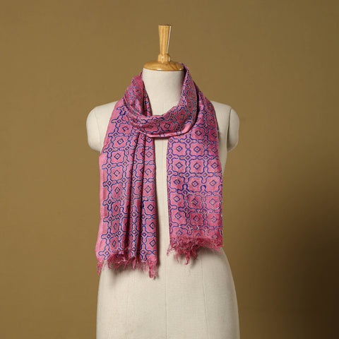 Pink - handloom tussar silk bengal kantha handwork stole 04