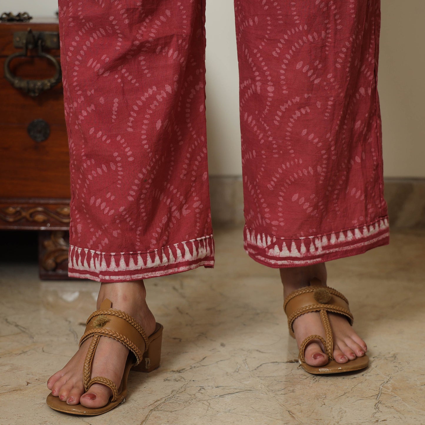 Pink - Bagru Block Printed Cotton Kurta with Palazzo & Kota Doria Dupatta Set 02