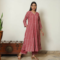 Pink - Bagru Block Printed Cotton Kurta with Palazzo & Kota Doria Dupatta Set 02