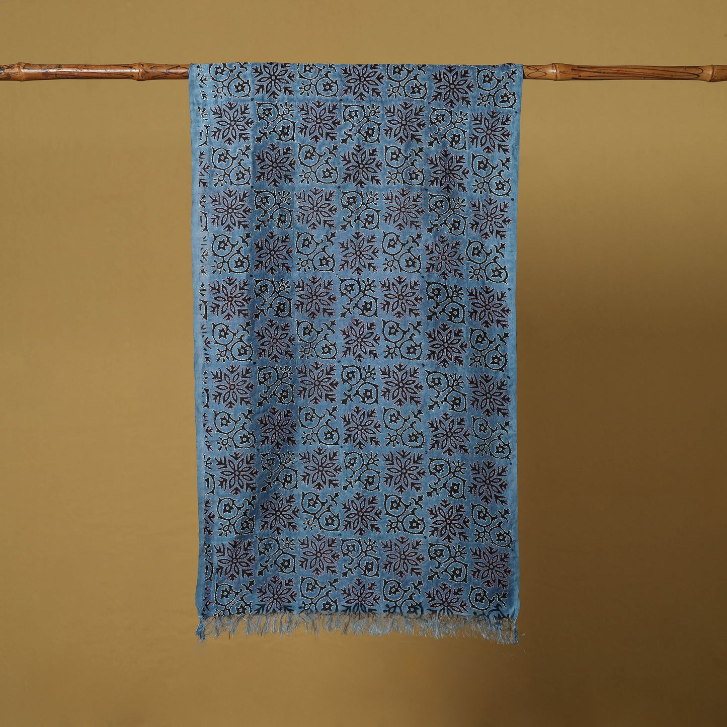 Blue - handloom tussar silk bengal kantha handwork stole 08