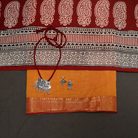 Orange - 2pc handloom cotton unstitched mangalagiri dress