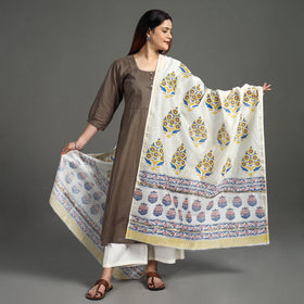  Handloom Chanderi Silk Sanganeri Print Dupatta