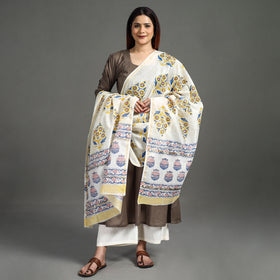 Handloom Chanderi Silk Sanganeri Print Dupatta